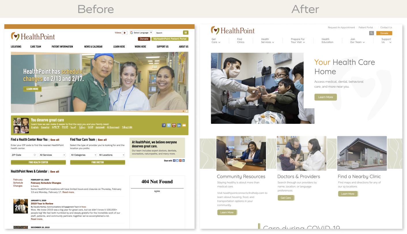Homepage - Before & After redesign