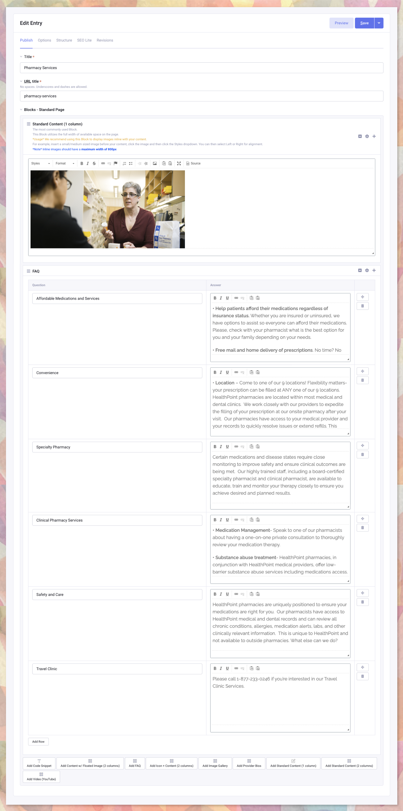 Example CMS Entry